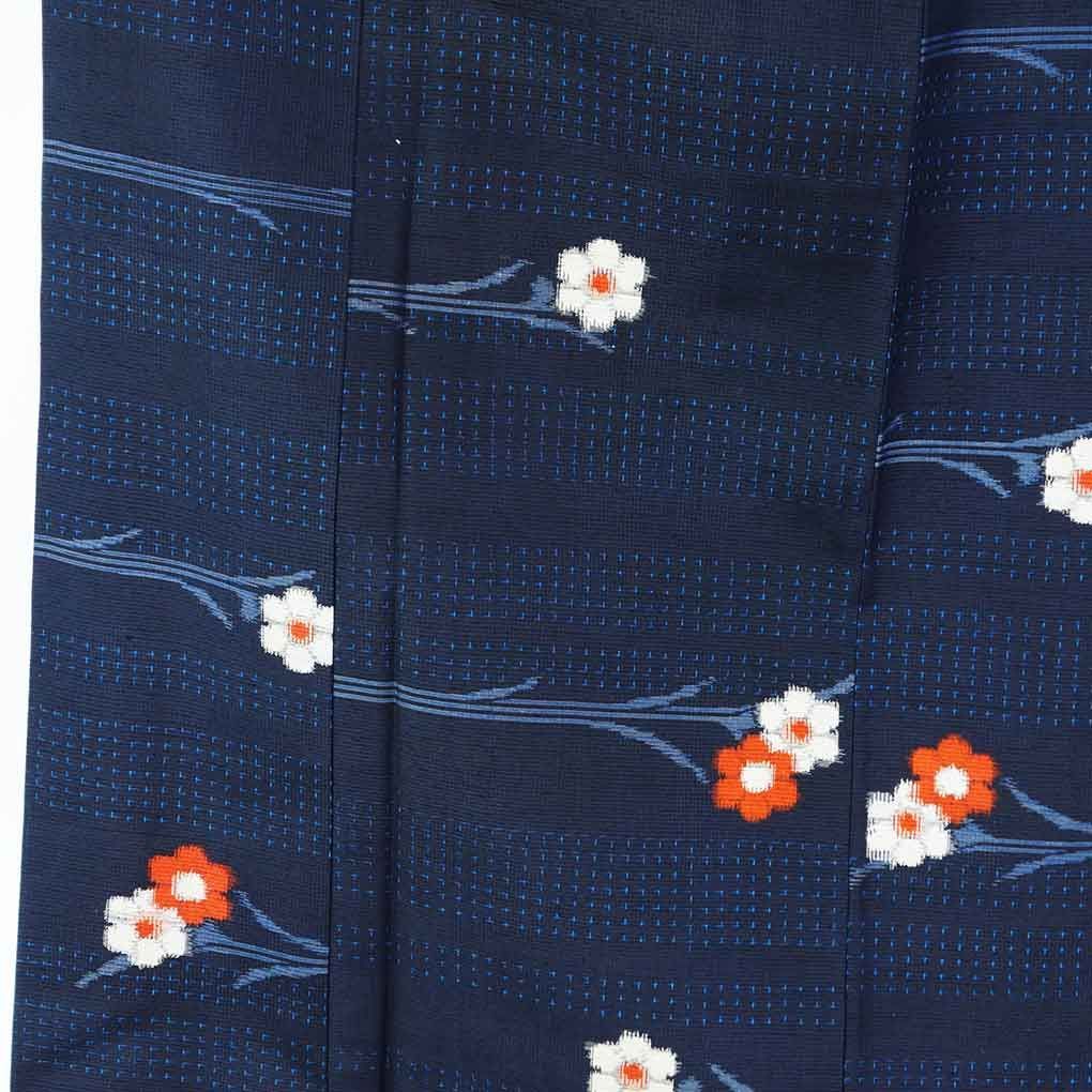 紬 身丈154 cm 裄62 前幅24 後幅28 袖丈47 袖幅32 レディース 袷 花柄 裄Sサイズ 秋冬春用 正絹 シルク ネイビー リメイク リユース リサイクル 呉服のきくや