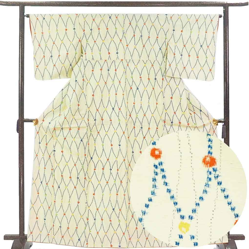 紬 身丈166 cm 裄65 前幅24 後幅29 袖丈49 袖幅33 レディース 袷 立涌 裄Mサイズ 秋冬春用 正絹 シルク イエロー トールサイズ リメイク リユース リサイクル 呉服のきくや