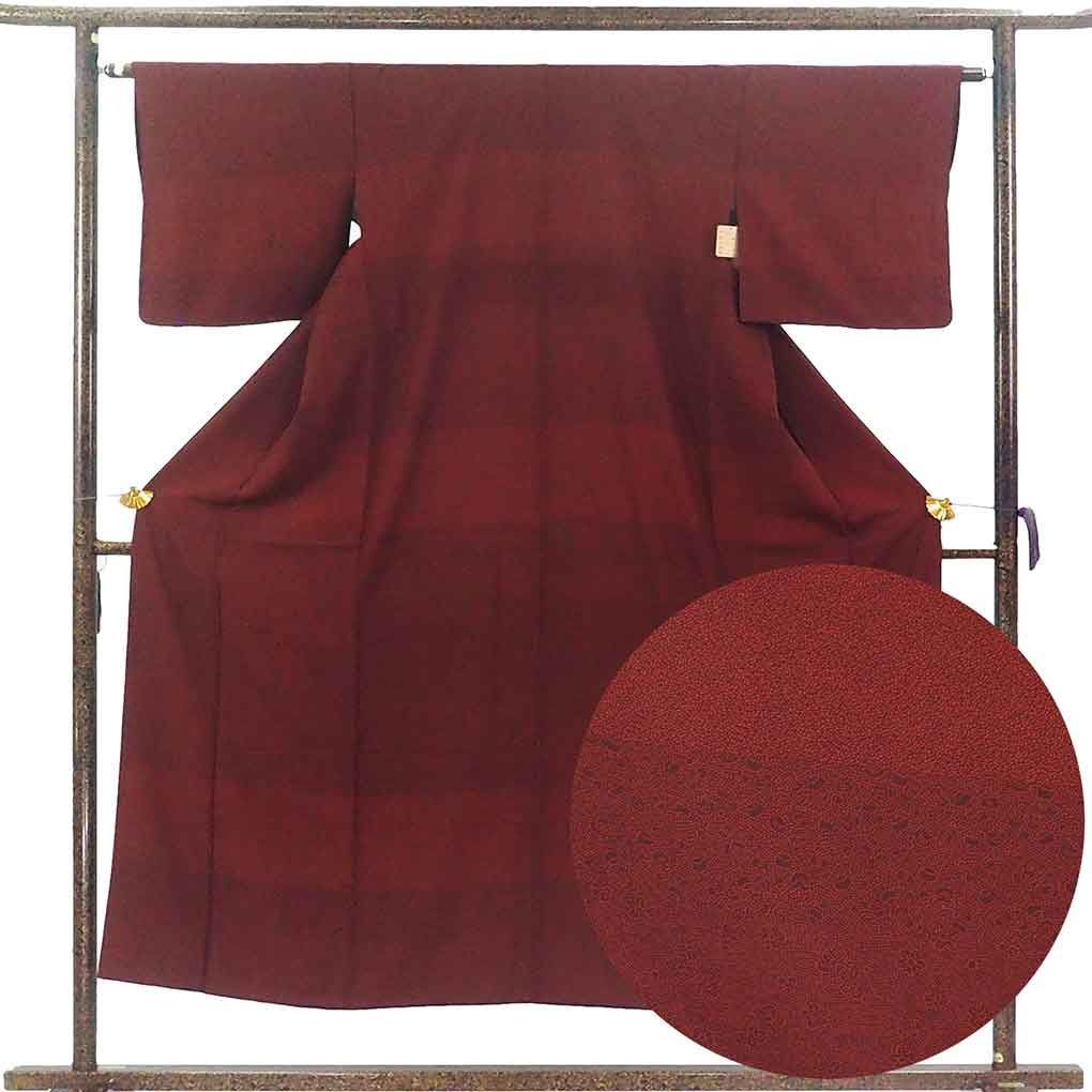 小紋 身丈149 cm 裄63 前幅23 後幅28 袖丈42 袖幅32 5 レディース 袷 江戸小紋 裄Mサイズ 秋冬春用 正絹 シルク レッド リメイク リユース リサイクル 呉服のきくや