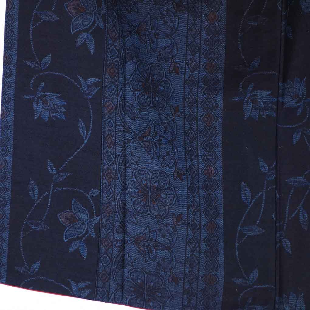 紬 身丈153 cm 裄65 前幅26 5 後幅28 袖丈45 袖幅32 レディース 袷 花柄 裄Mサイズ 秋冬春用 正絹 シルク ネイビー リメイク リユース リサイクル 呉服のきくや