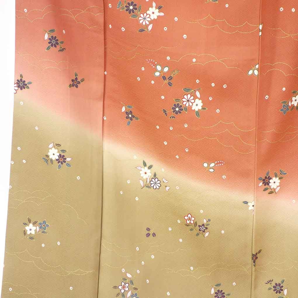 訪問着 身丈165 cm 裄67 前幅25 後幅30 袖丈54 袖幅34 レディース 袷 ぼかし 裄長 裄Lサイズ 秋冬春用 正絹 シルク ブラウン トールサイズ リメイク リユース リサイクル 呉服のきくや