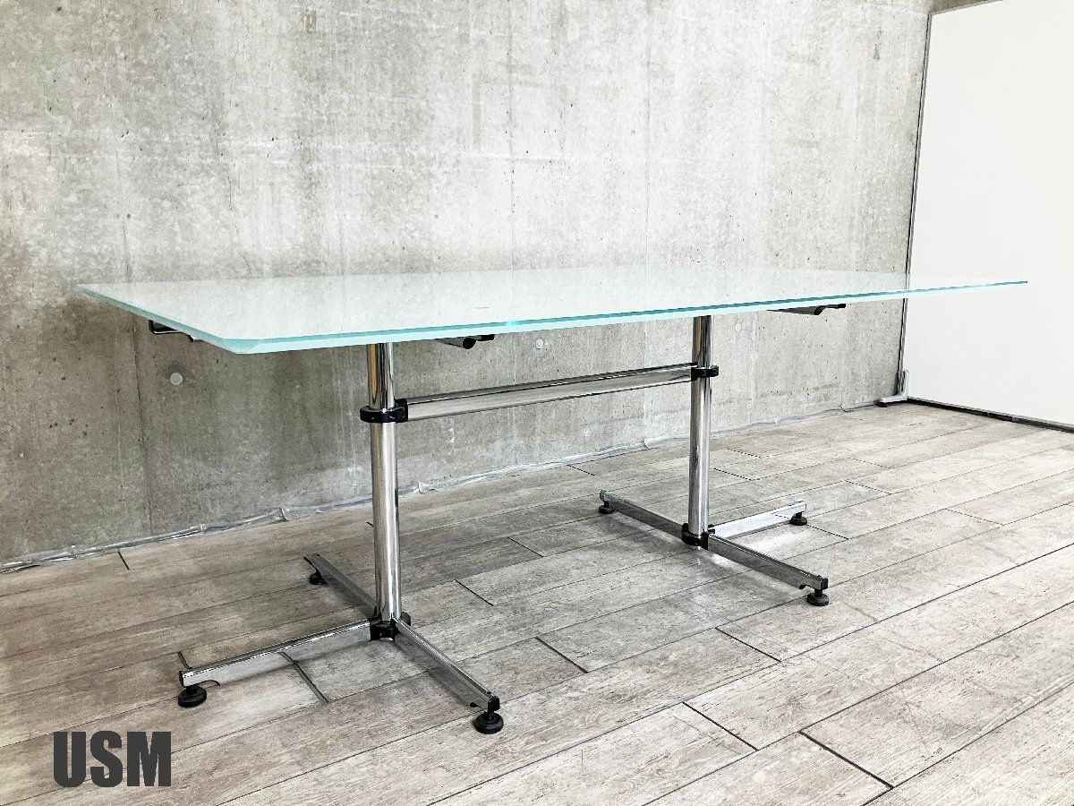 USMハラー キトス テーブル デスク ホワイトガラストップ W 1800ｘD 1200