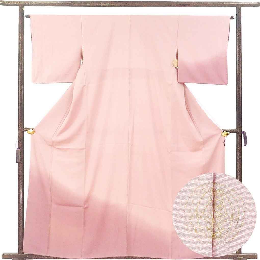 付下 身丈160 cm 裄64 前幅22 5 後幅30 袖丈46 袖幅32 レディース 袷 鮫小紋 裄Mサイズ 秋冬春用 正絹 シルク ピンク ♥品 リメイク リユース リサイクル 呉服のきくや