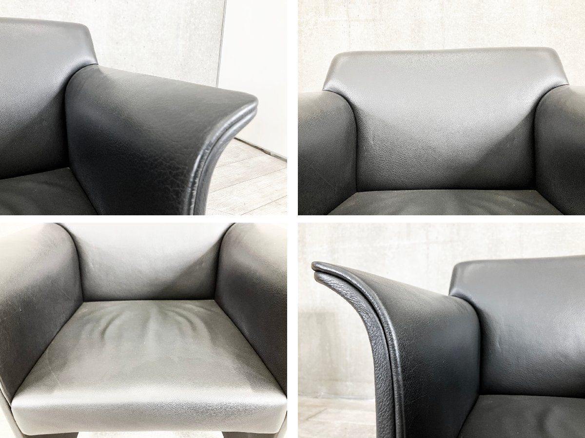 MATTEOGRASSI / マテオグラッシ□ブラックレザーアームチェア□一人