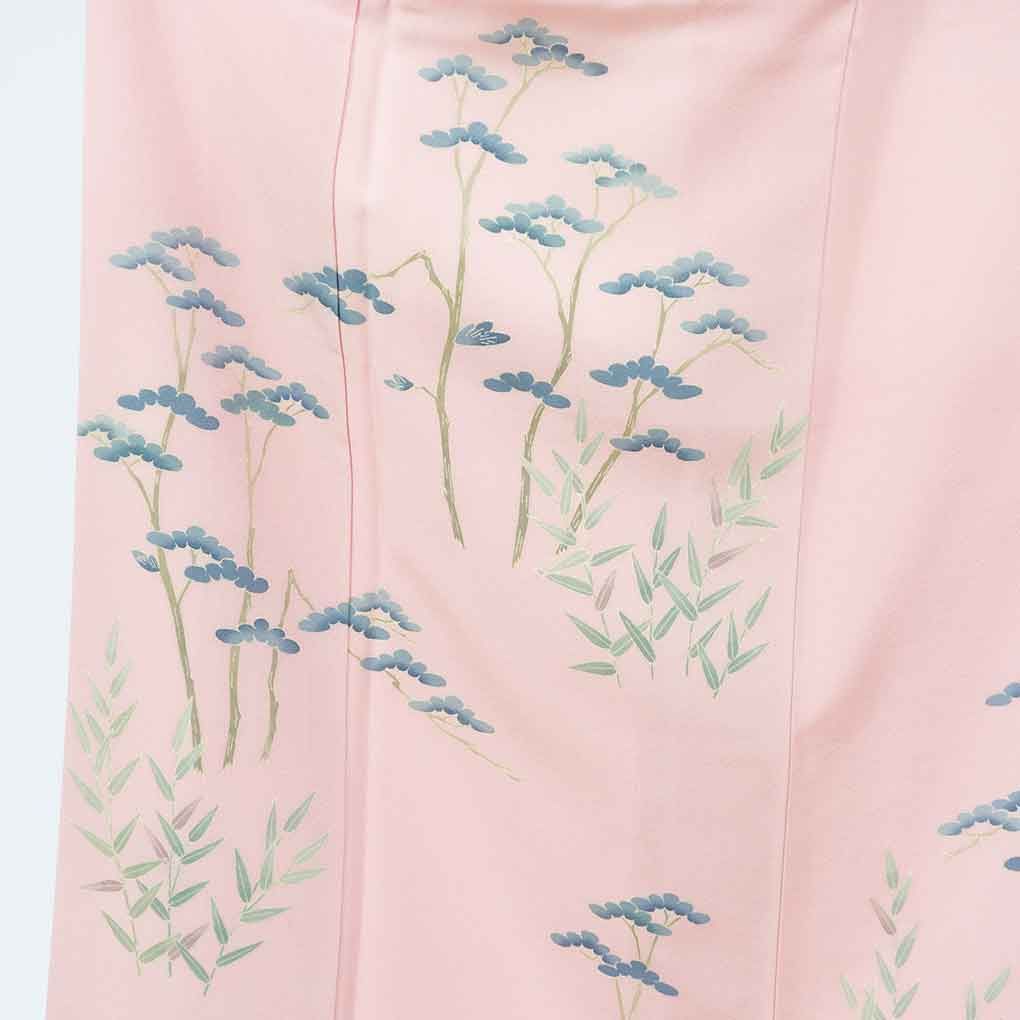 訪問着 身丈159 cm 裄63 前幅22 5 後幅29 袖丈56 袖幅32 レディース 袷 松 裄Mサイズ 秋冬春用 正絹 シルク ピンク 作家もの リメイク リユース リサイクル 呉服のきくや