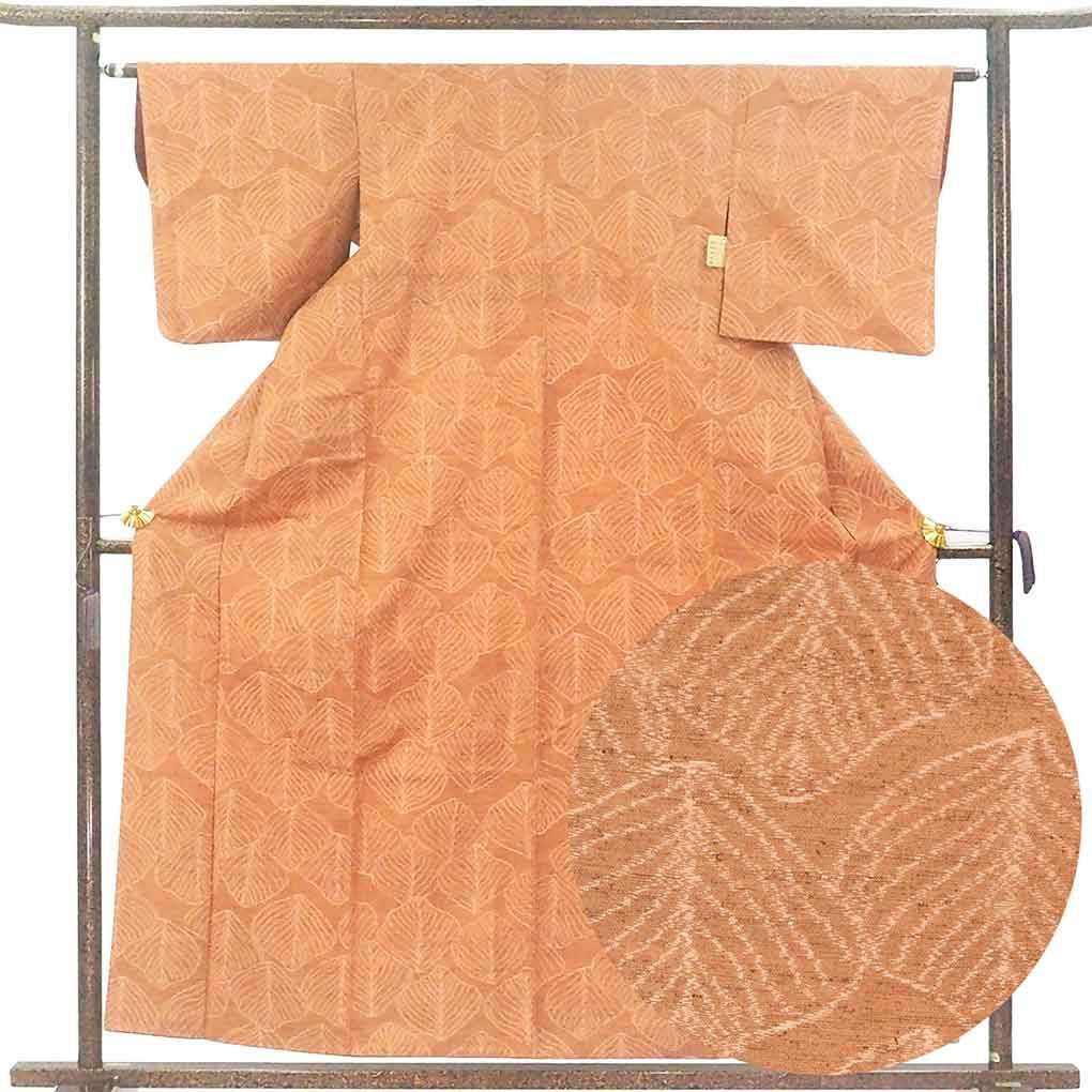 紬 身丈158 cm 裄63 前幅22 5 後幅28 袖丈47 袖幅32 レディース 袷 木の葉 裄Mサイズ 秋冬春用 正絹 シルク ブラウン リメイク リユース リサイクル 呉服のきくや