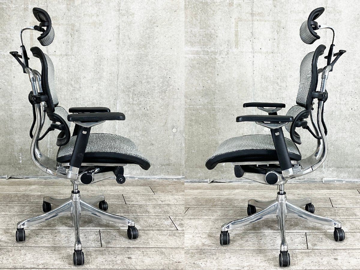  Ergohuman エルゴヒューマン プロ ヘッドレスト付 メッシュ グレー コートハンガー付き デスク整理セット オフィス家具 事務 店舗用品