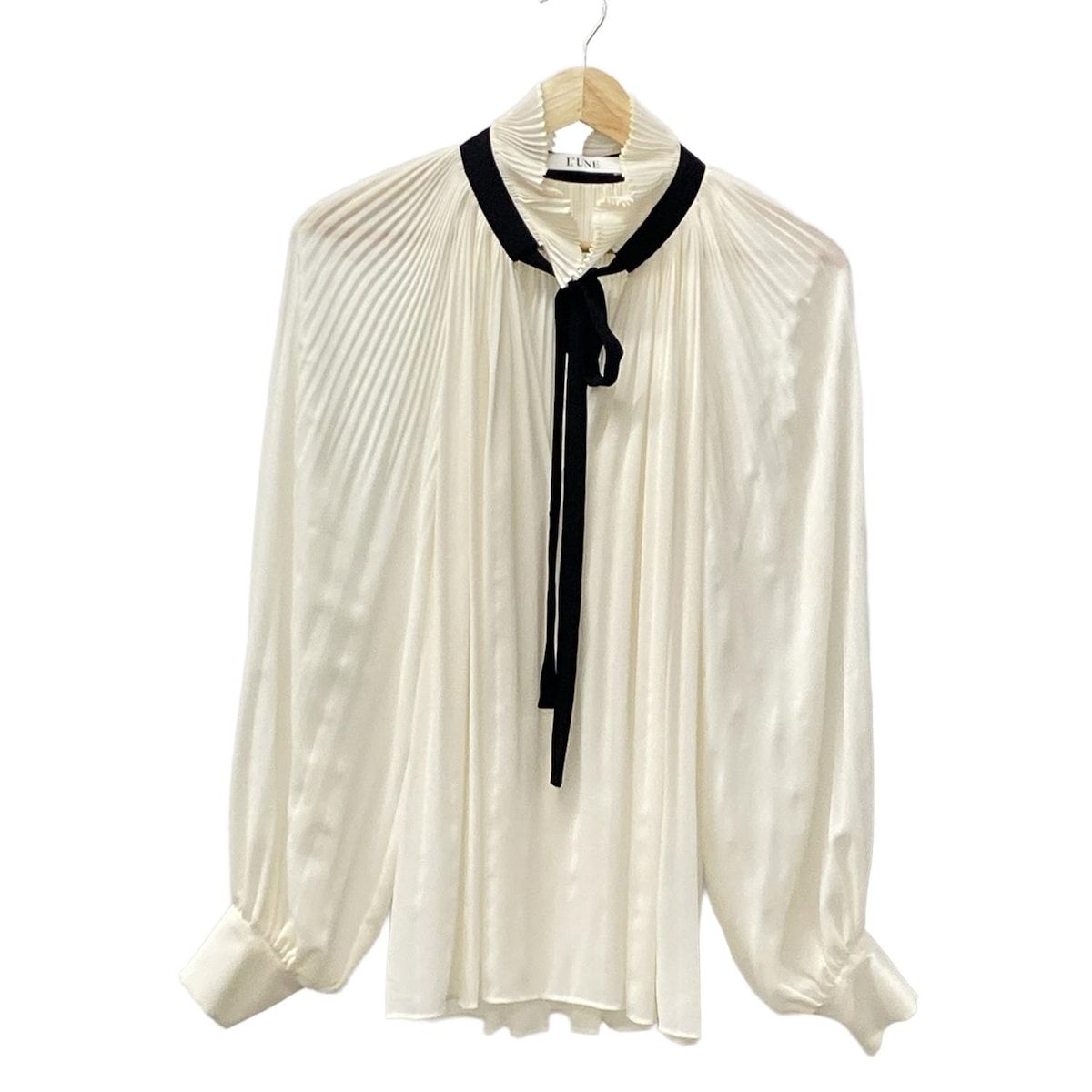 L UNE リュンヌ 長袖シャツブラウス サイズF レディース アイボリー 黒 リボン プリーツ シースルー