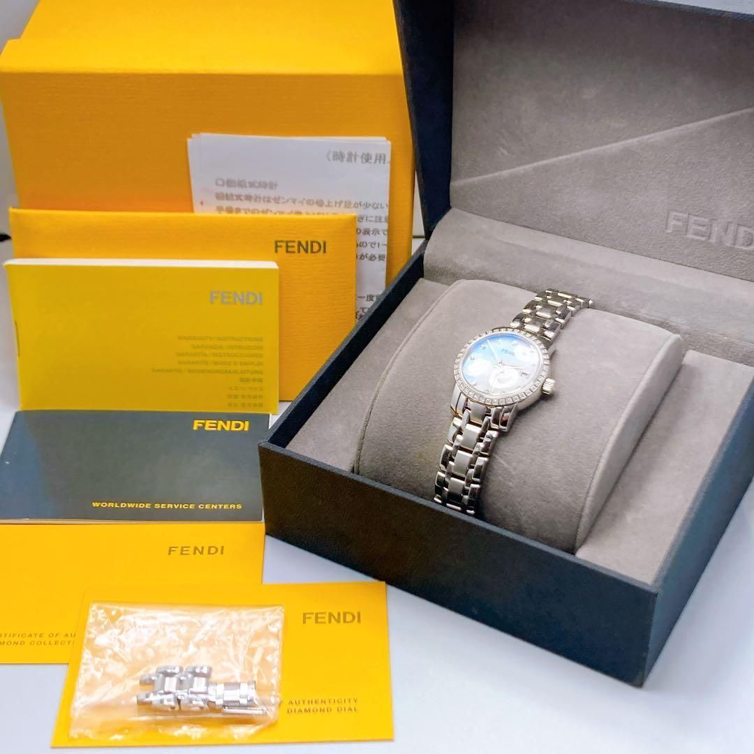 642 フェンディ　クラシコ　2100L ダイヤ　シェル　デイト　腕時計 642 フェンディ クラシコ 2100L ダイヤ シェル デイト 腕時計 - メルカリ
