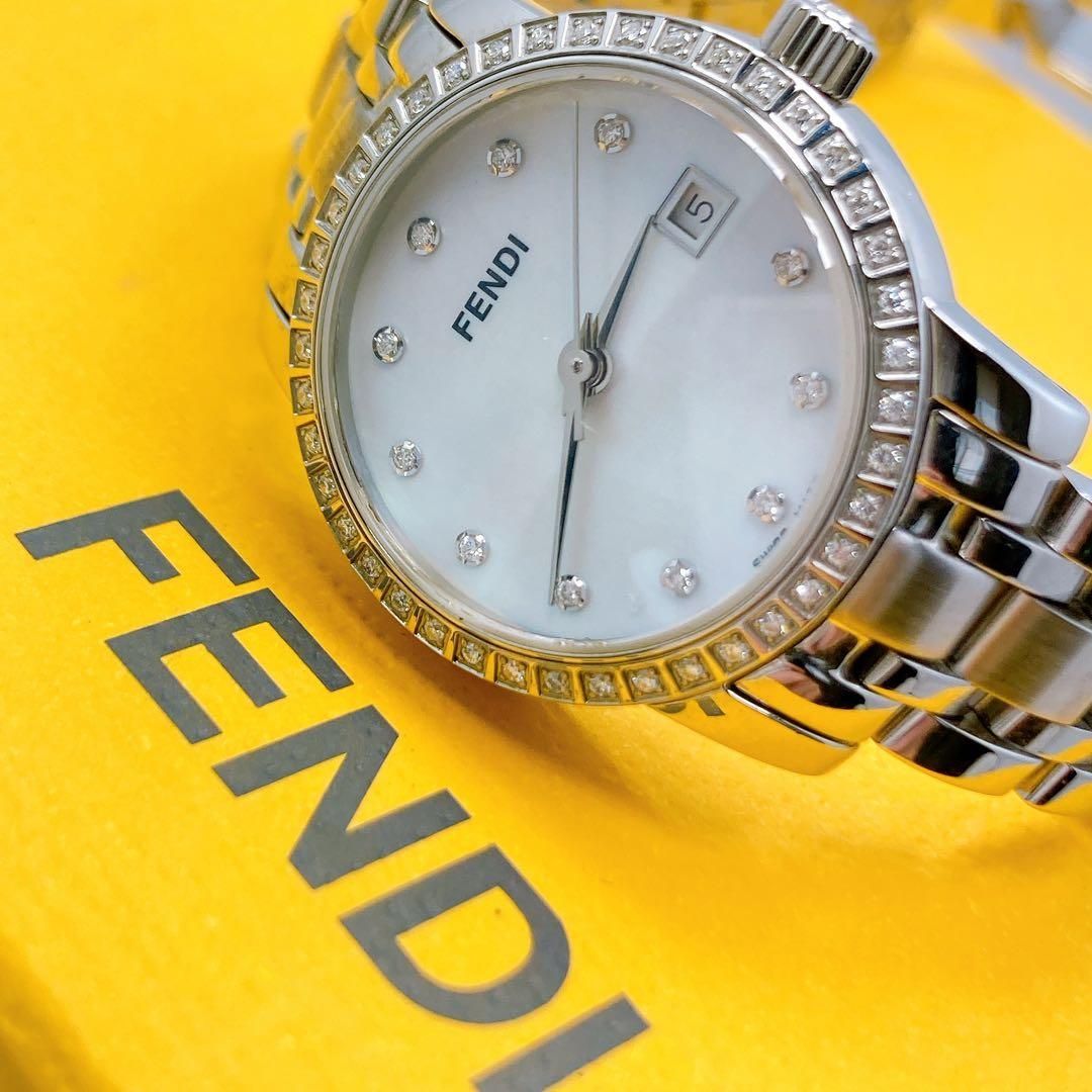642 フェンディ　クラシコ　2100L ダイヤ　シェル　デイト　腕時計 642 フェンディ クラシコ 2100L ダイヤ シェル デイト 腕時計 - メルカリ