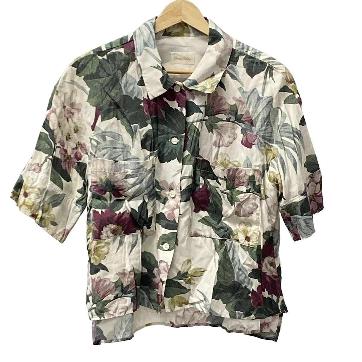 Grace Class グレースクラス 半袖シャツブラウス サイズ36 S レディース 白 グリーン マルチ 花柄