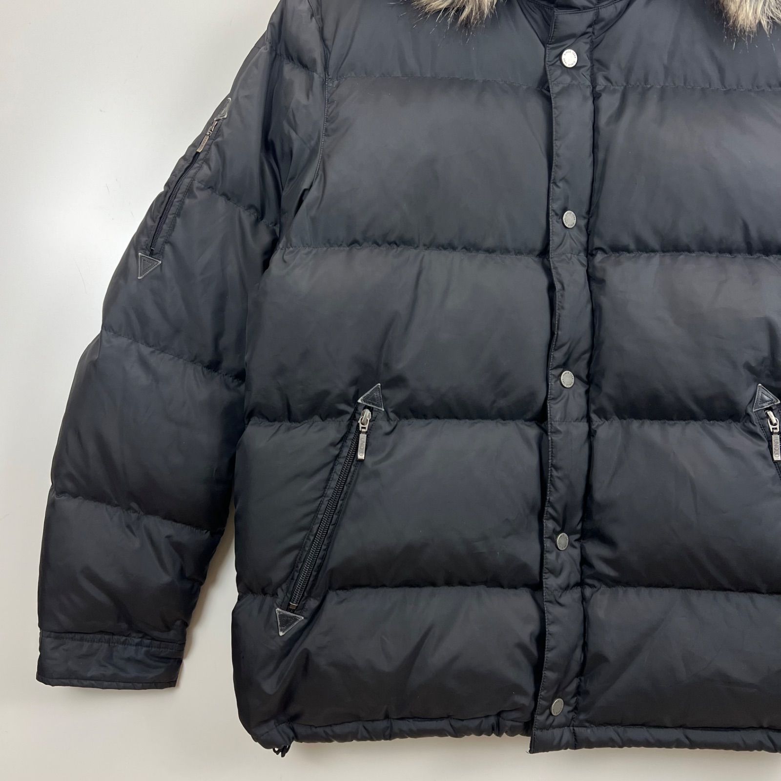 OLD UNIQLO光沢 ファー ダウン 00s Y2K archive 150 UNIQLO 00s y2k archive Fur hoodie down jacket XL ユニクロ ファー