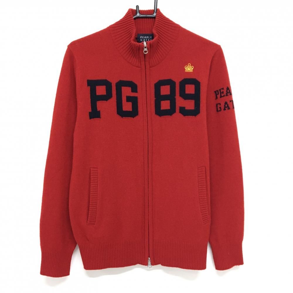 パーリーゲイツ ニットジャケット レッド ネイビー フロントロゴ 後ろボーダー メンズ 4 M ゴルフウェア PEARLY GATES