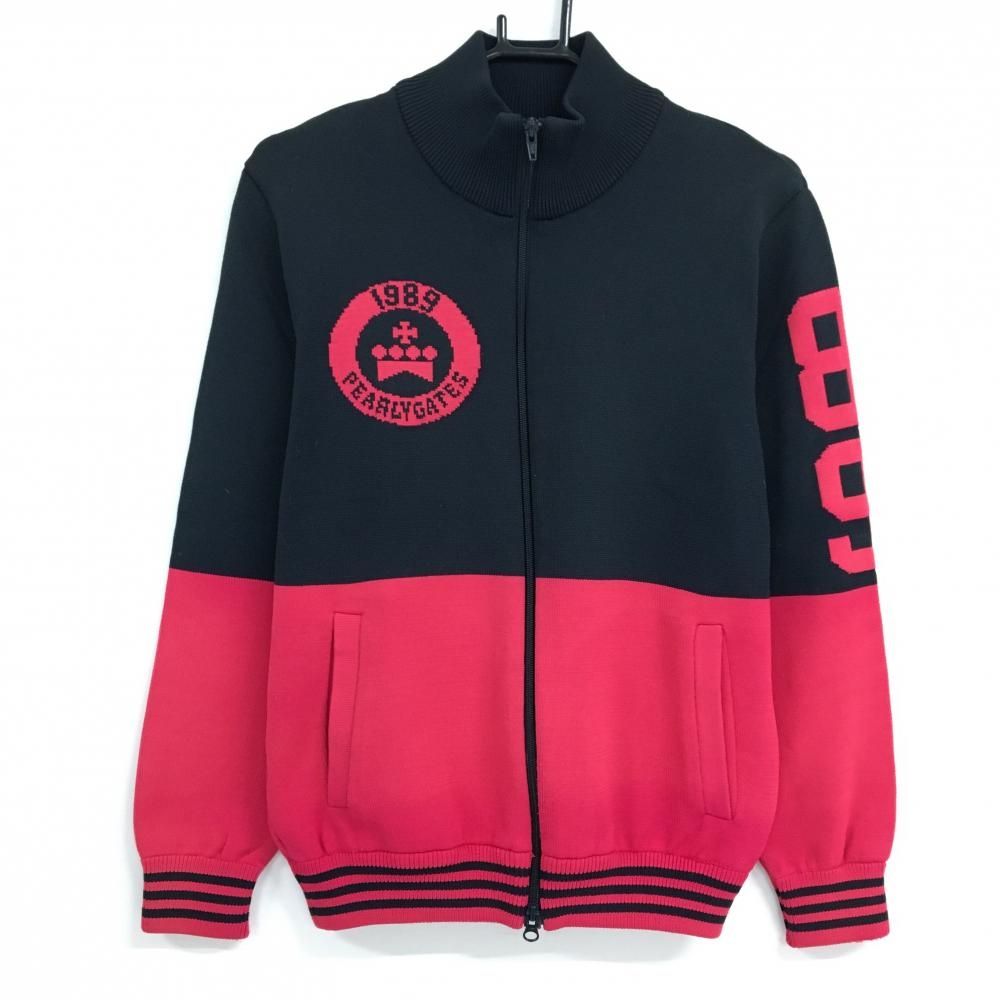 パーリーゲイツ ニットジャケット ダークネイビー×ピンク 胸ロゴ