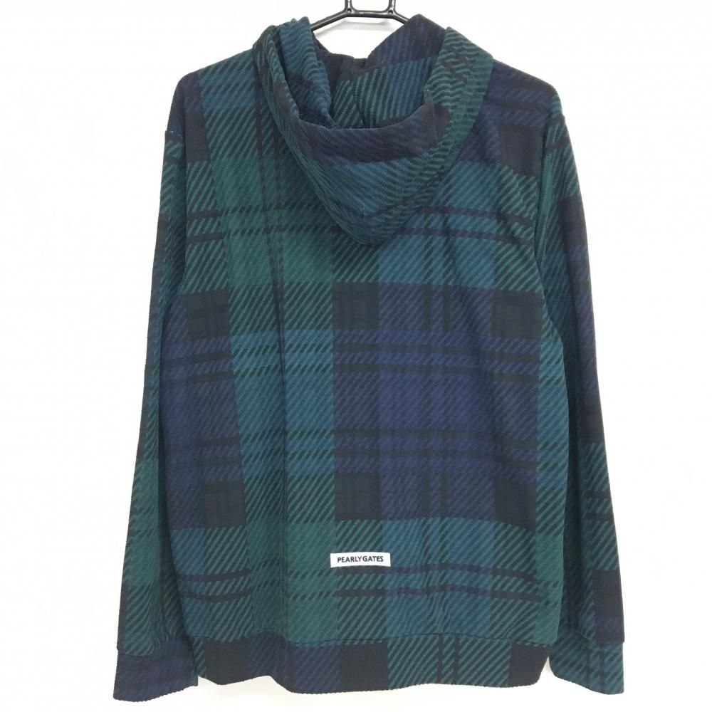 美品】パーリーゲイツ ジップパーカー グリーン×ネイビー チェック