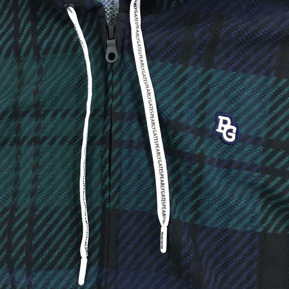 美品】パーリーゲイツ ジップパーカー グリーン×ネイビー チェック