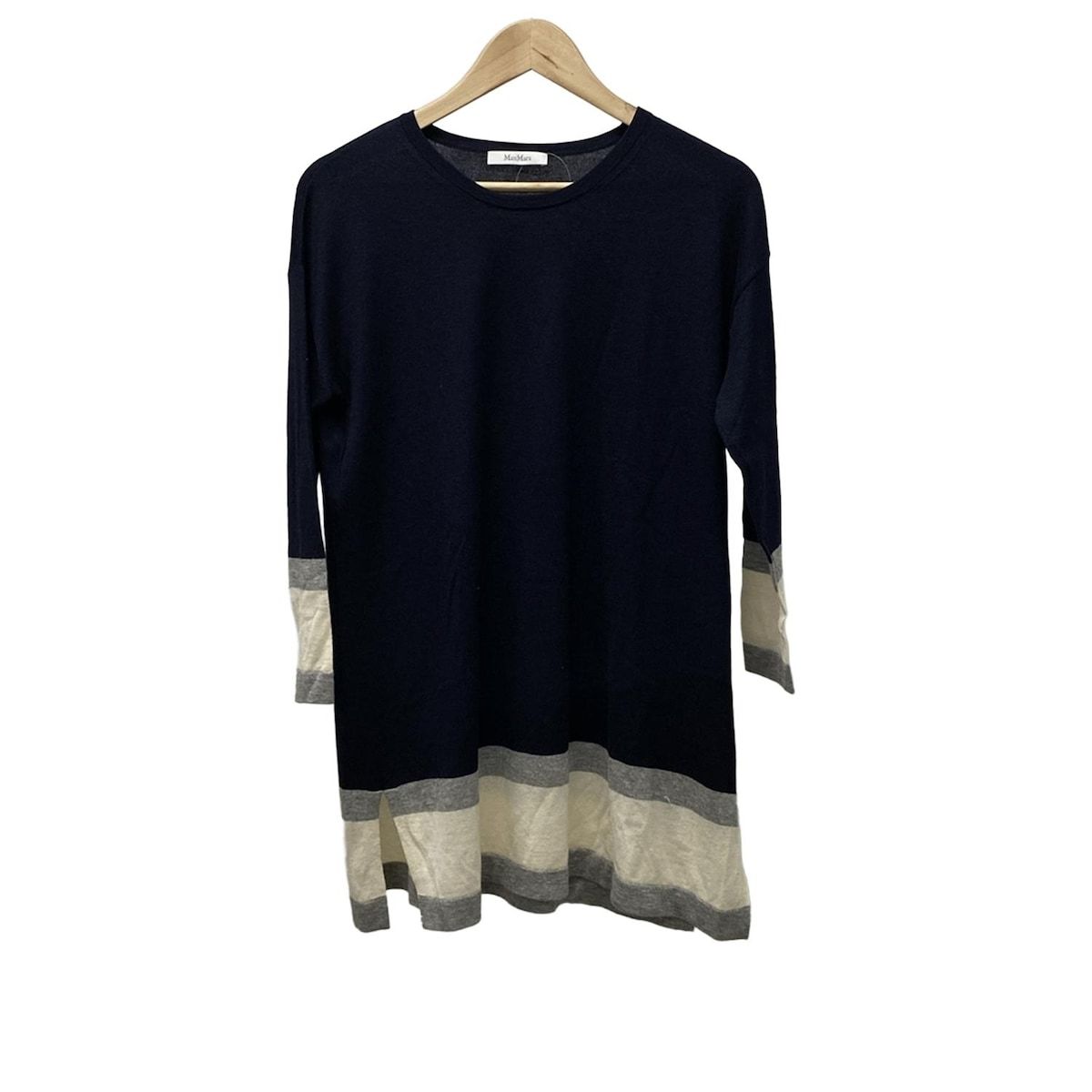Max Mara マックスマーラ チュニック サイズL レディース ネイビー アイボリー グレー 長袖 シルク カシミヤ