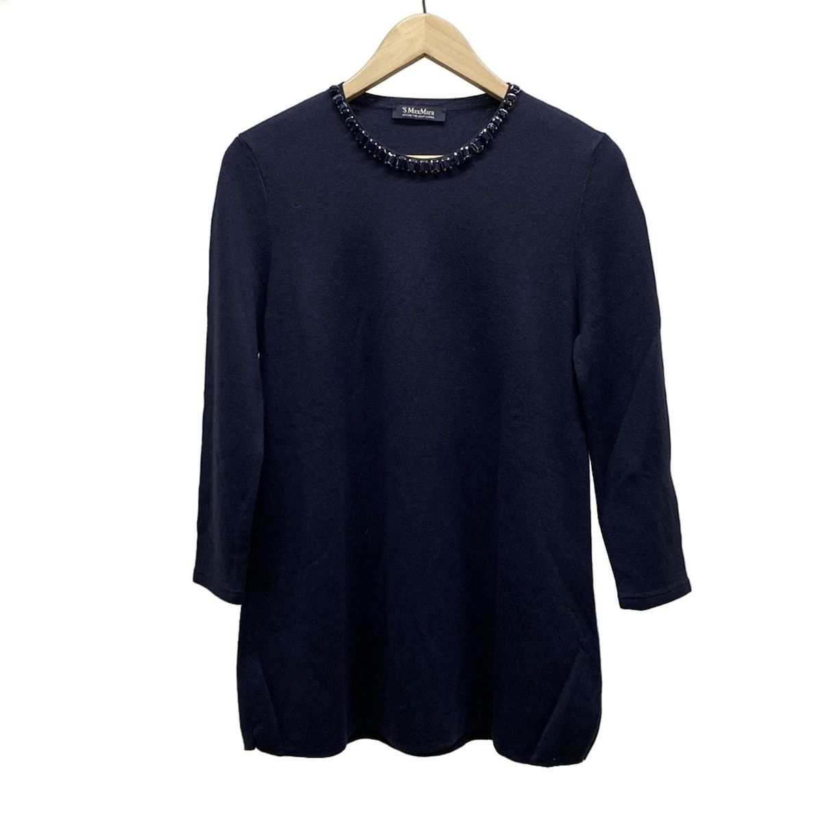 S Max Mara マックスマーラ チュニック サイズL レディース ネイビー 長袖 ニット ビジュー