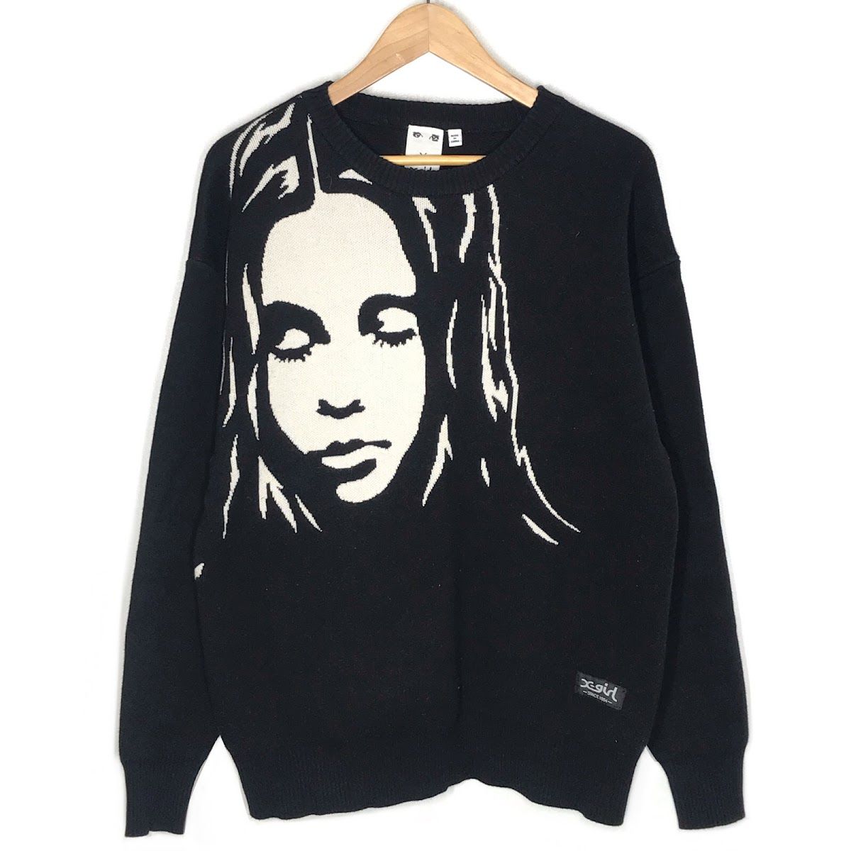 X girl エックスガール ニット FACE KNIT TOP フェイス ジャガードニットトップ ブラック 110