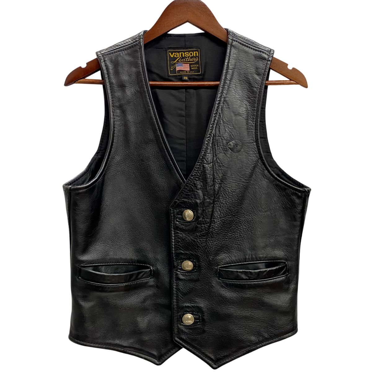バンソン VANSON レザーベスト USA製 ベスト ブラック 38サイズ 201MT