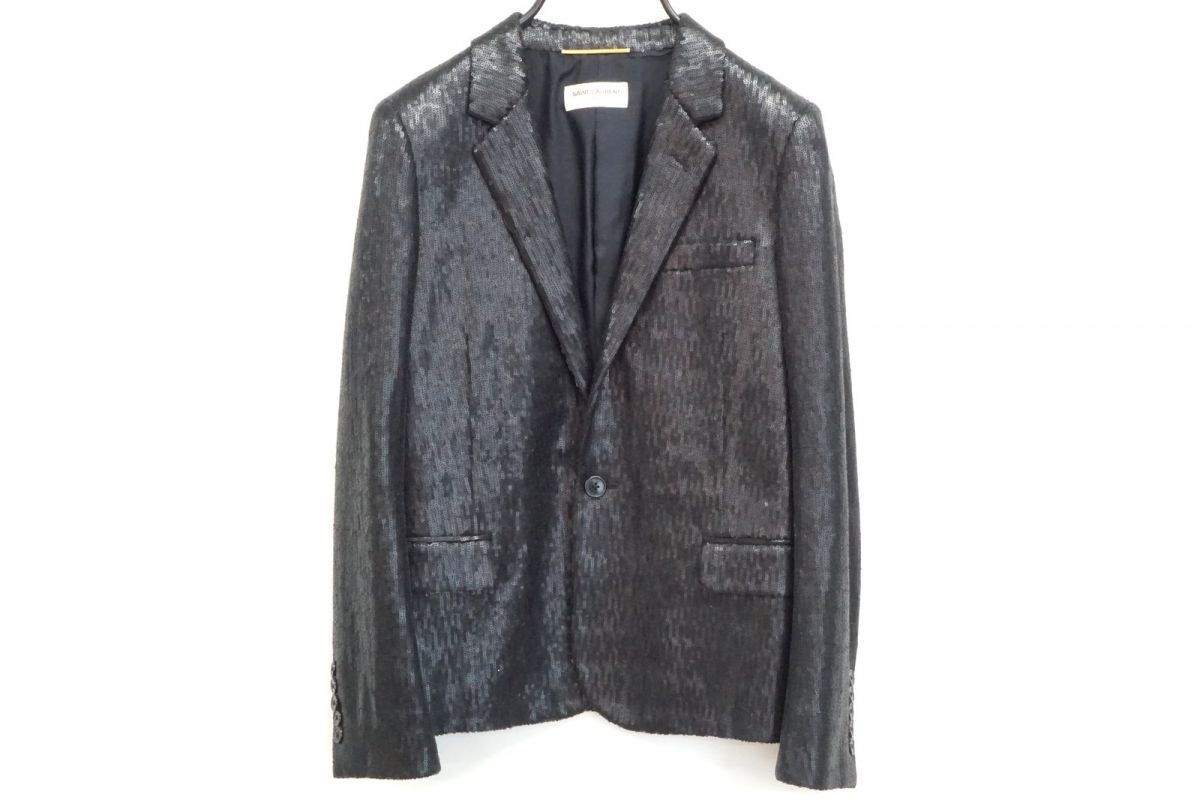 サンローラン パリ 34 約XS～S エディ期 スパンコール ジャケット ダフトパンク 黒 ブラック SAINT LAURENT PARIS 4947 f