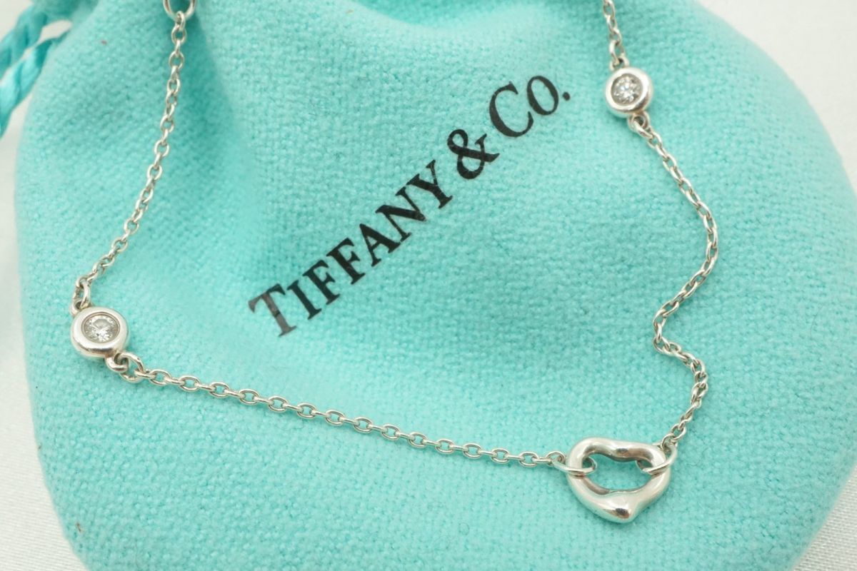 ティファニー オープンハート バイザヤード ブレスレット 2 Pダイヤ 定価17万 エルサペレッティ SV 925 銀 シルバー TIFFANY Co 4944 j