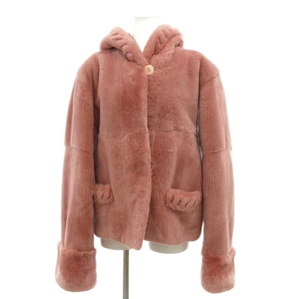 ノーブランド シェアードミンク ファー フード ジャケット ブルゾン 染め 染毛 F ピンク UO GY 18