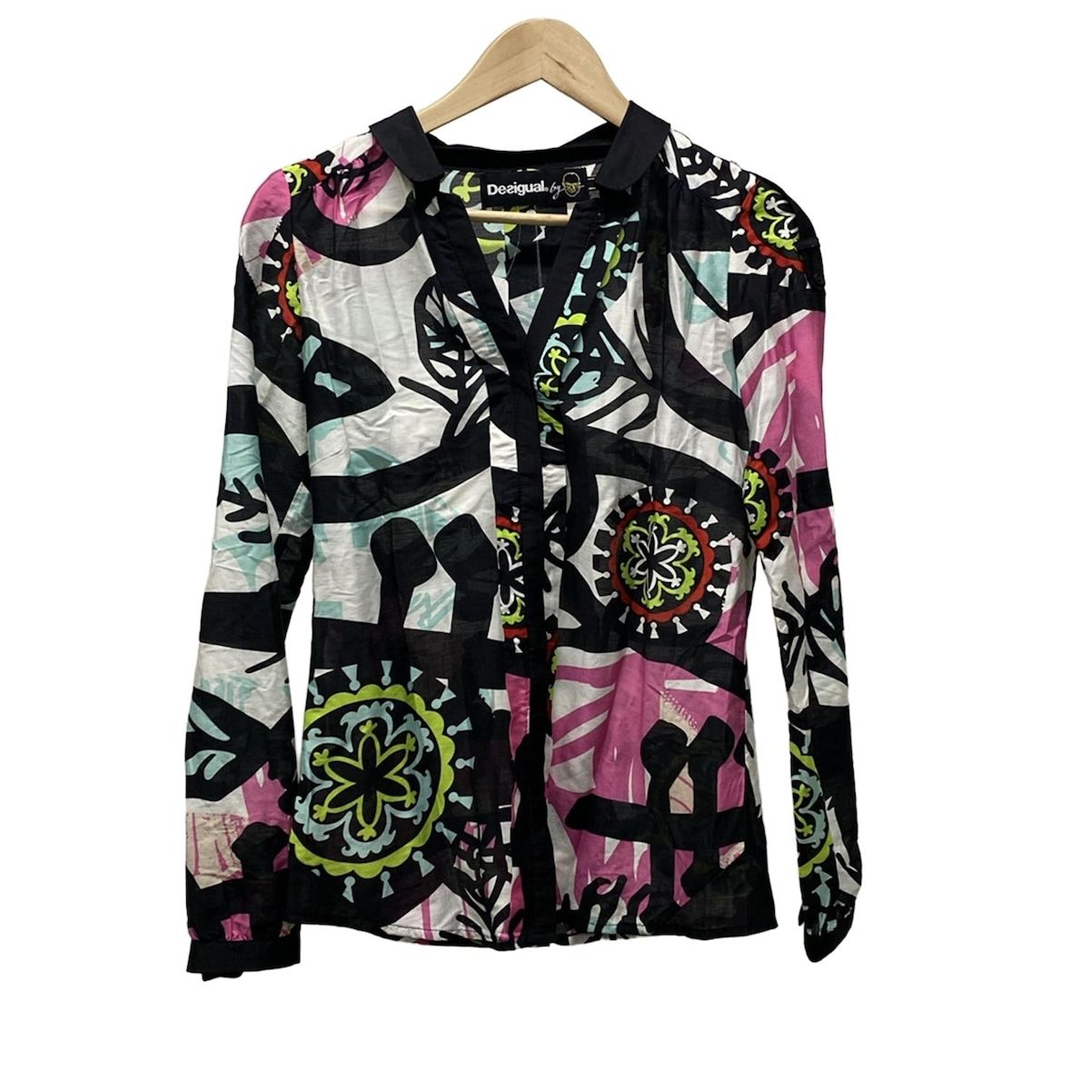 Desigual デシグアル 長袖シャツブラウス サイズM レディース 黒 白 マルチ