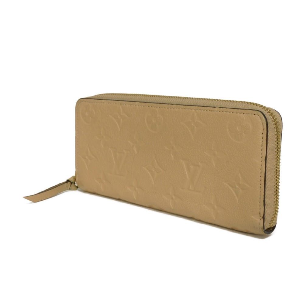 LOUIS VUITTON ルイ ヴィトン ポルトフォイユ クレマンス LVロゴ フラワー エンボス ベージュ ラウンドファスナー マチ付き 札入れ カードケース コインケース モノグラム アンプラント デュンヌ 長財布 M 60173