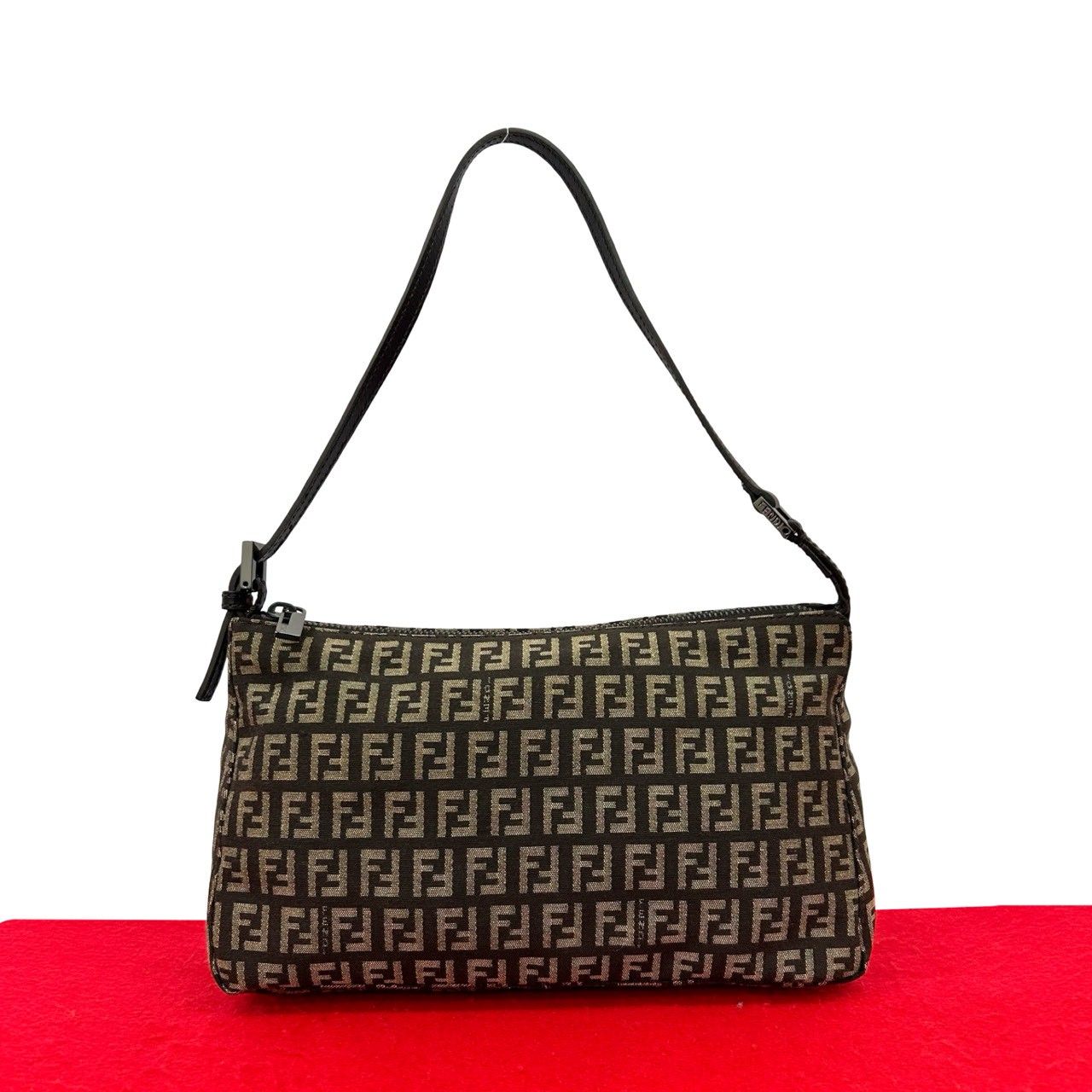 FENDI フェンディ ズッキーノ FF 柄 レザー 本革 キャンバス セミ ワン ショルダーバッグ ハンドバッグ ブラウン 茶 72000