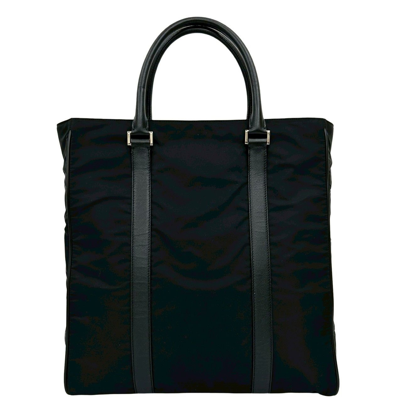 プラダ 三角ロゴ 金具 オールレザー トートバッグ ハンドバッグ 黒 PRADA（プラダ） 極 美品 希少品 保存袋付き 三角ロゴ 金具 オール