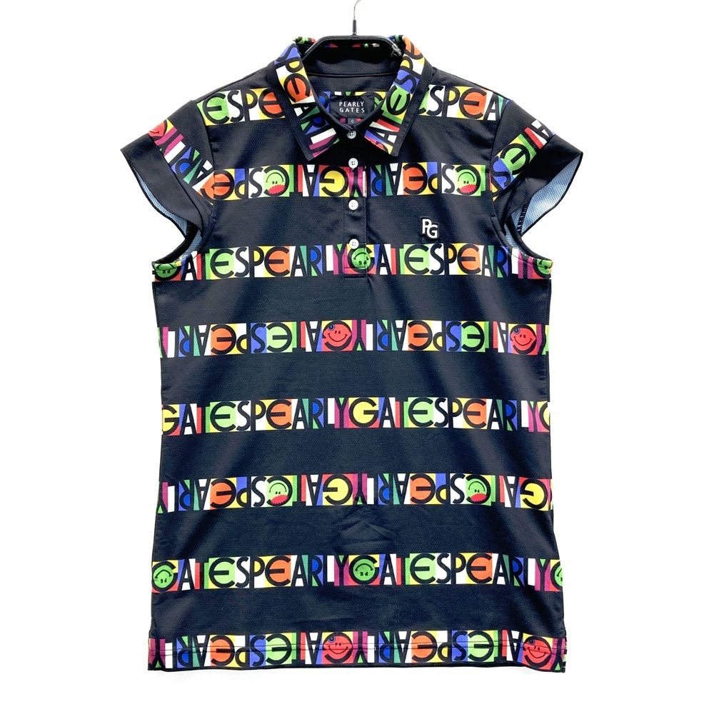 サイズ 0 PEARLY GATES パーリーゲイツ モデル 半袖ポロシャツ プリント 総柄 ブラック系 ゴルフウェア レディース ストスト