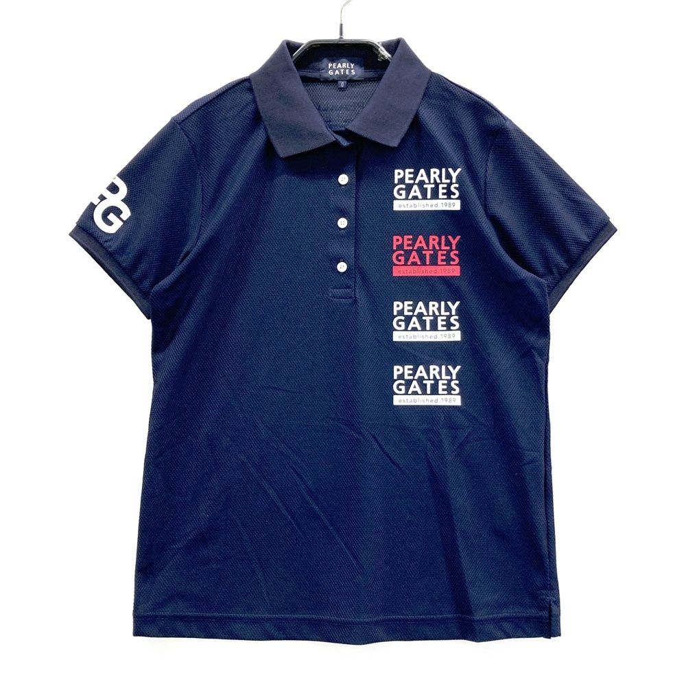 サイズ 0 PEARLY GATES パーリーゲイツ 2025年モデル 半袖ポロシャツ プリント ネイビー系 ゴルフウェア レディース ストスト