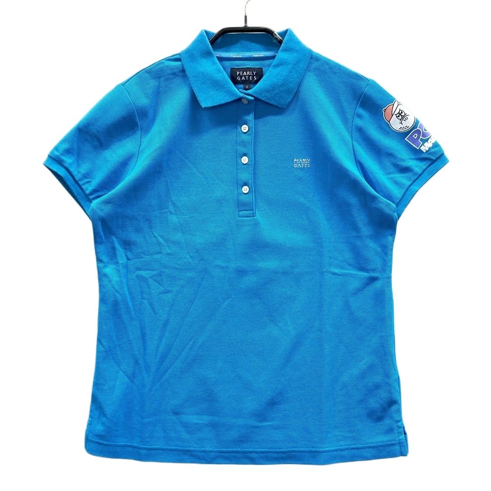 サイズ 0 PEARLY GATES パーリーゲイツ 2025年モデル 半袖ポロシャツ プリント ブルー系 ゴルフウェア レディース ストスト