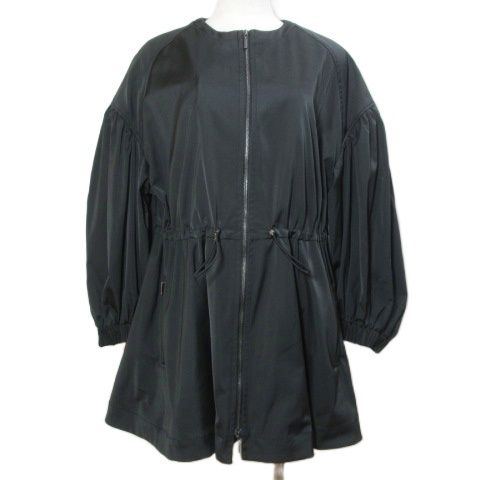 ヴェルメイユ パー イエナ VERMEIL par iena ノーカラーギャザーZIPブルゾン ジャケット ドローコード 黒 ブラック X