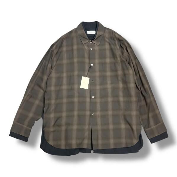 参考上代59400円 ♥ stein ssstein LAYERED SHIRT オーバーサイズレイヤードシャツ 長袖シャツ シュタイン ST 547 2 カーキ オンブレチェック L 92528 A