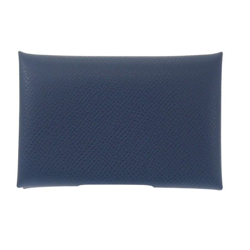 エルメス HERMES カルヴィ ヴェルソ カードケース ヴォーエプソン ブルードプリュス ヴェールフィズ ネイビー シルバー金具 メンズ レディース Aランク