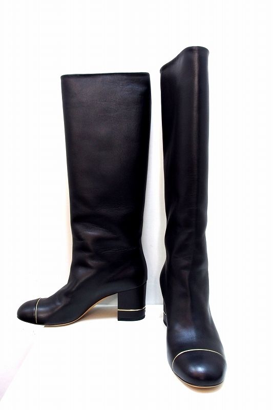 美品 CHANEL ココマーク レザー ブーツ ブラック 24cm 228762】＜ココマーク＞ CHANEL シャネル レザー ラウンドトゥ ロング