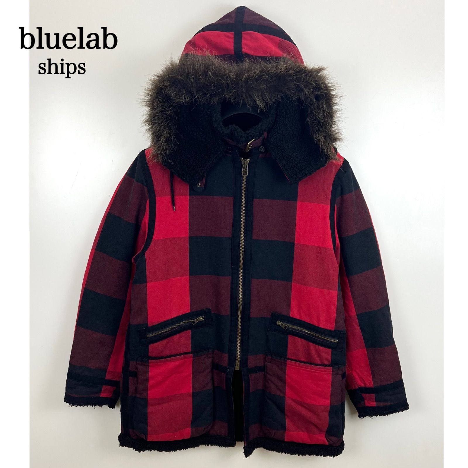 bluelab ships 00 s y 2 k archive Fur hoodie boa jacket M ブルーラブ シップス ファーフード バッファローチェック ボアジャケット 平成