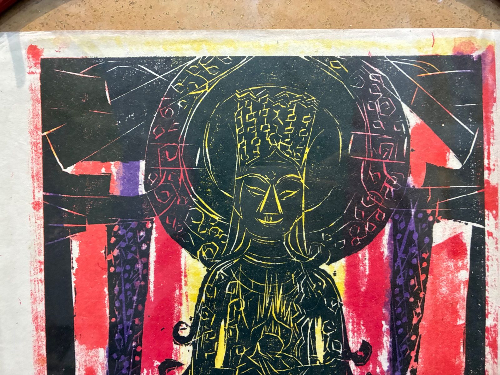 棟方志功 菩薩立像 木版画 円形額装 仏教美術 【公式通販】