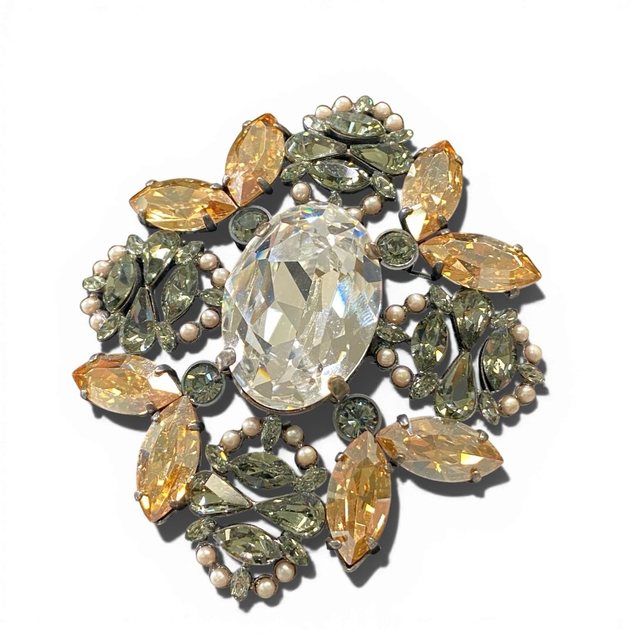 美品★Foxey/フォクシー ビジュー ブローチピンバッジ アクセサリーグリーン a5 FOXEY フォクシー ビジュー ブローチ ラインストーン アクセサリー