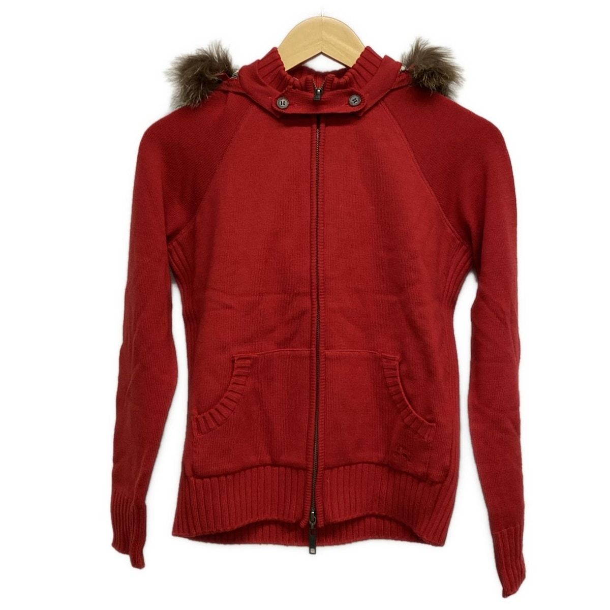 Burberry LONDON バーバリーロンドン パーカー サイズ1 S レディース レッド 長袖 ニット ブルーフロストファー ジップアップ