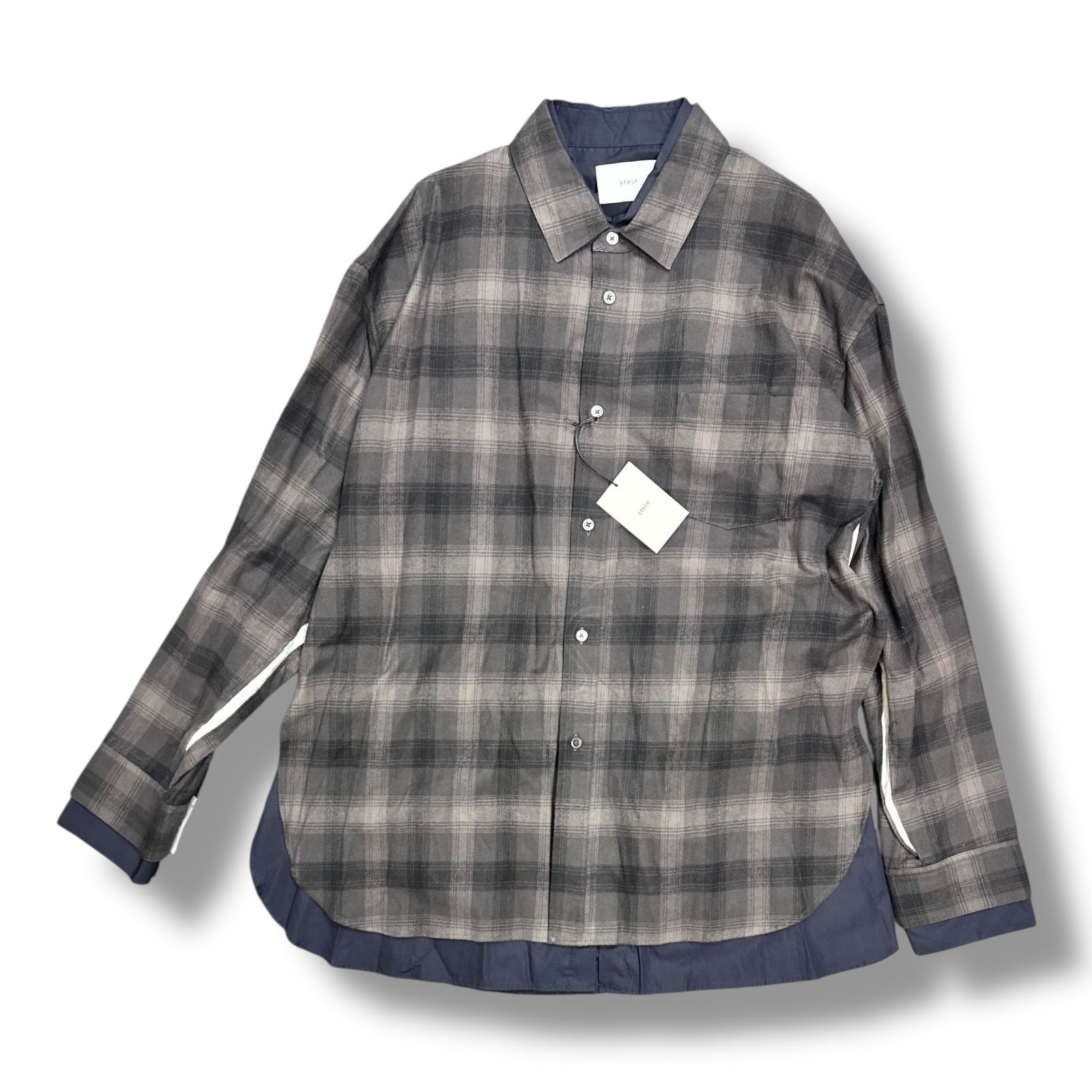 参考上代59400円 ♥ stein ssstein LAYERED FLANNEL SHIRT オーバーサイズレイヤードフランネルシャツ 長袖シャツ シュタイン ST 463 グレーカーキチェック M 94758 A