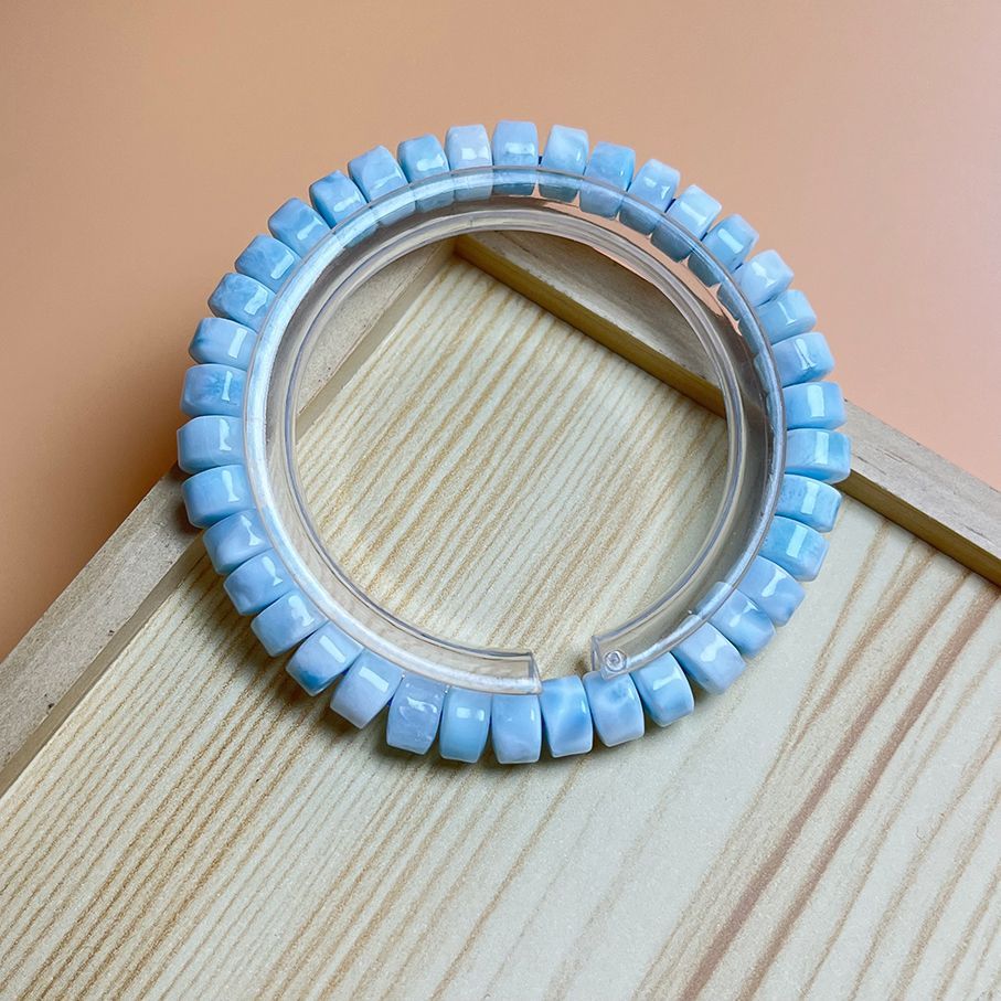 天然石 50 Aドミニカ共和国産のラリマー ボタンブレス 開運 金運 7.9*5.1 mm ZB 9954