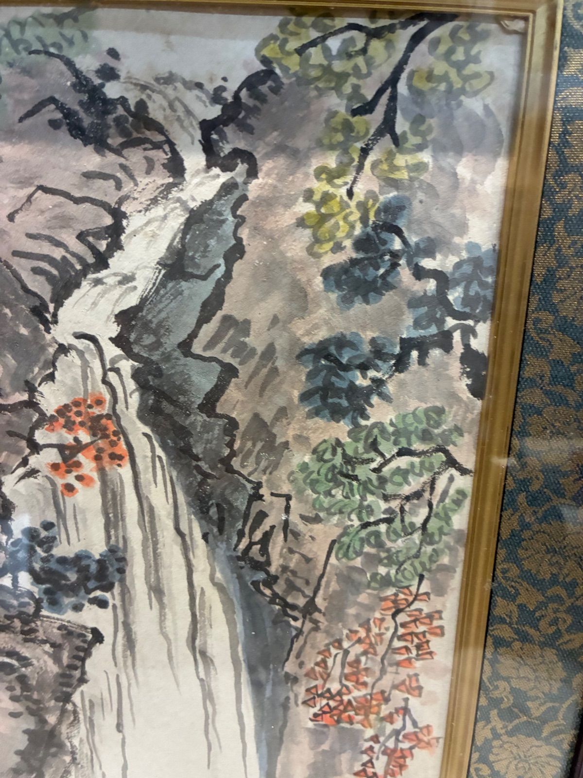 落款印あり 彩墨山水