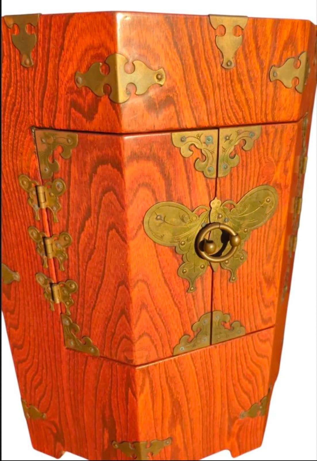 李朝家具　木製八角形家具　アンティーク 李朝 李朝家具 八角箱 時代物 金具 収納箱 韓国美術 木 木工 木製 帽子