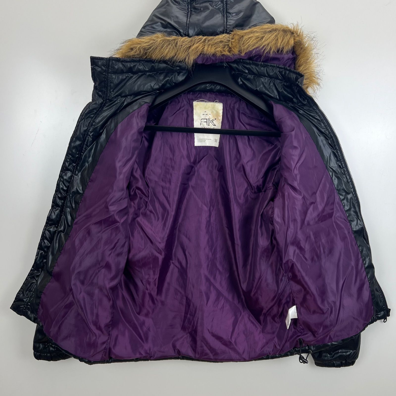 russk 00s 短丈 ファーダウンジャケット y2k お兄系 平成 RUSS-K 00s y2k archive Fur shiny puff jacket M ラスケー 光沢