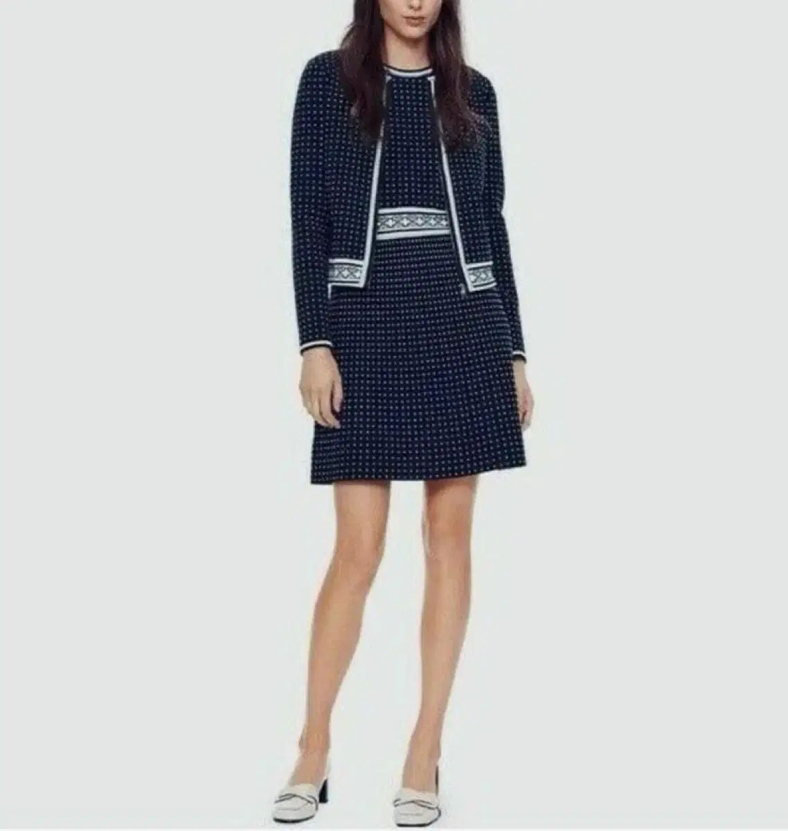  S トリーバーチ ドット パータン ニット ONE PIECE カーディガン セットアップ 長袖 七分袖 ひざ丈ワンピース