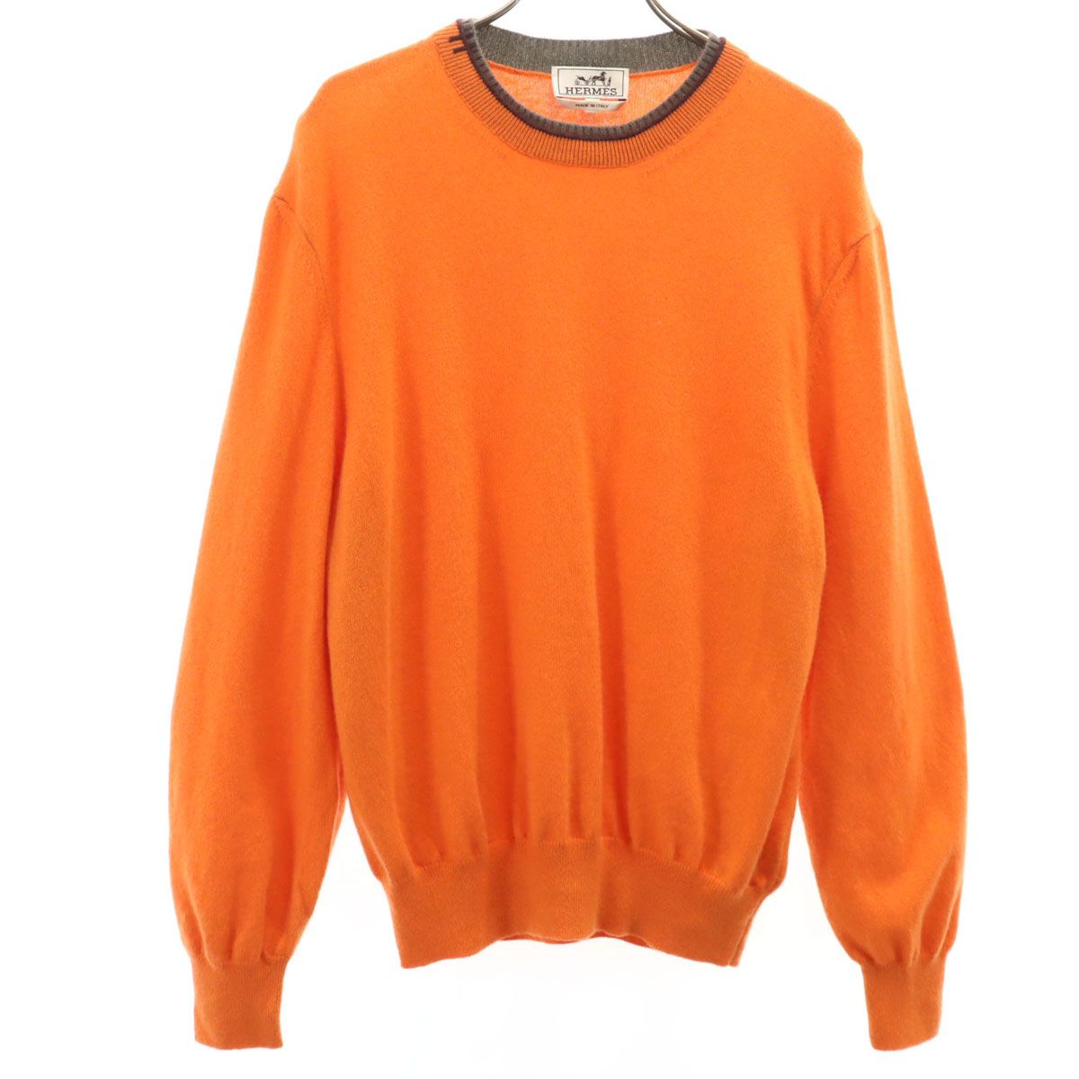 HERMES エルメス イタリア製 カシミヤ100％ 長袖 セーター L オレンジ