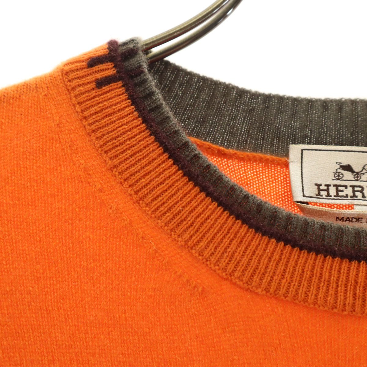 HERMES エルメス イタリア製 カシミヤ100％ 長袖 セーター L オレンジ
